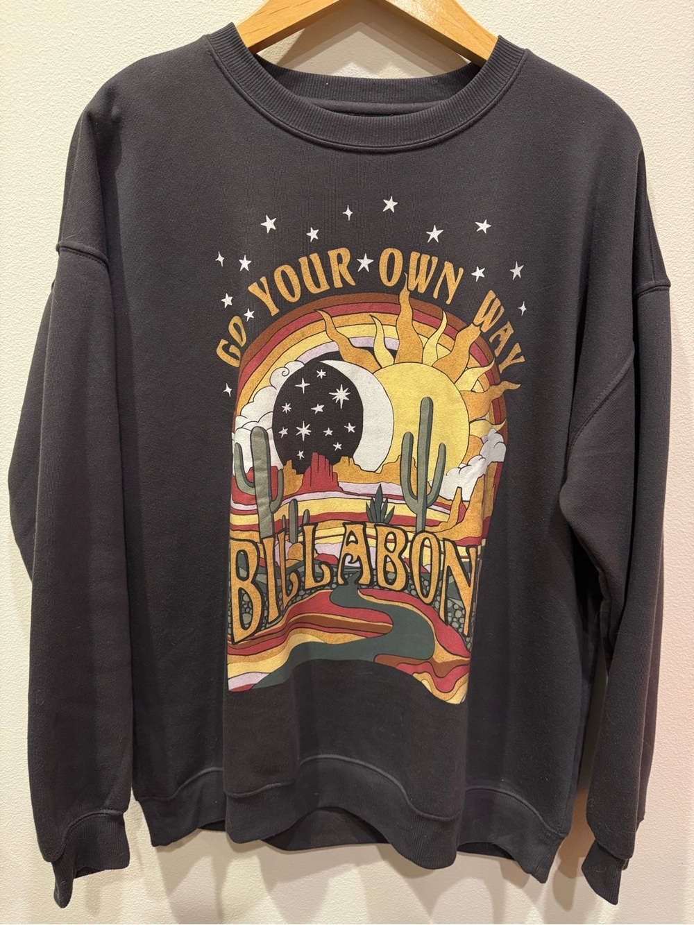 Billabong Black Crewneck Sweatshirt with Retro Desert Graphic